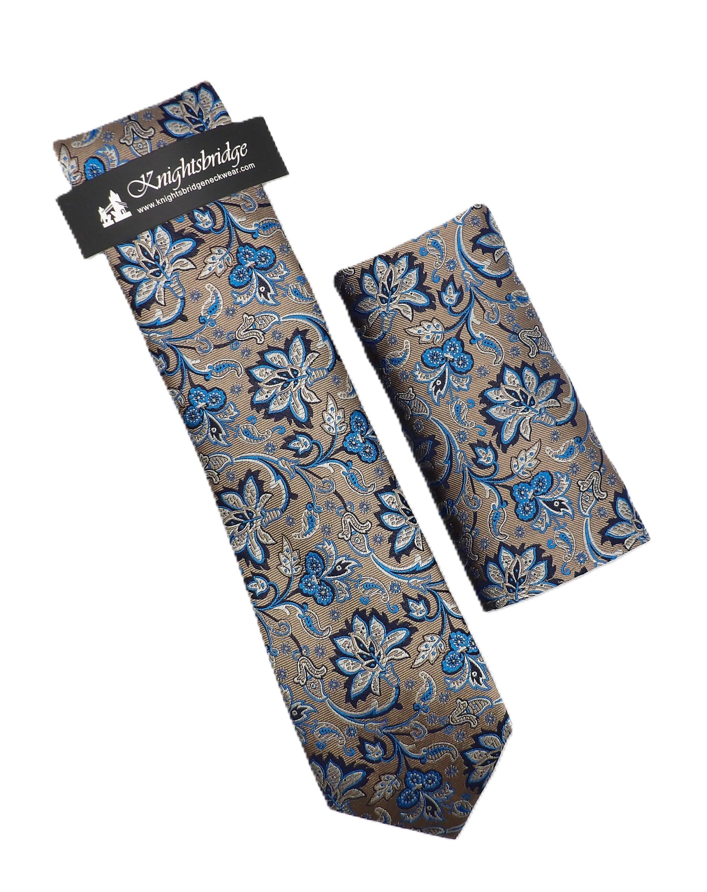 Taupe Floral Silk Tie & Pocket Square