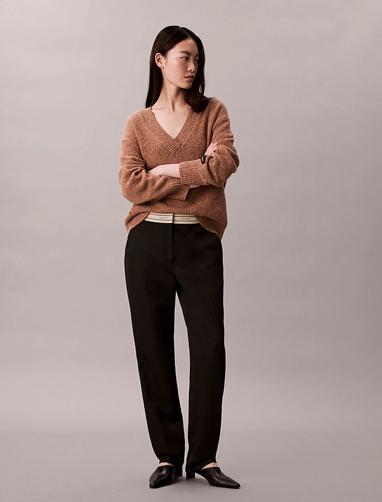 CK Chunky Relaxed V Neck Sweater - Wholegrain