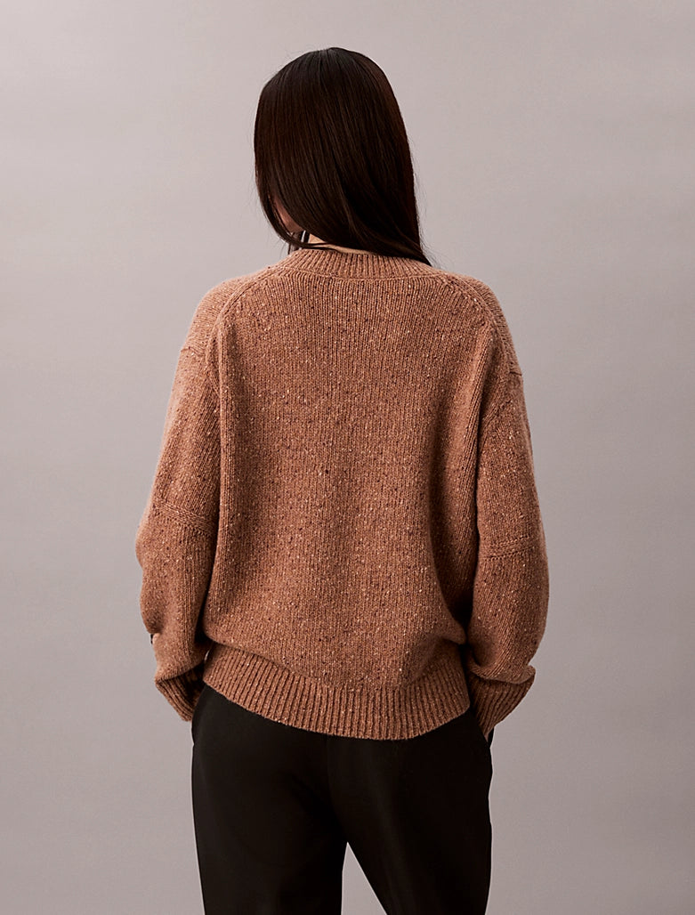CK Chunky Relaxed V Neck Sweater - Wholegrain