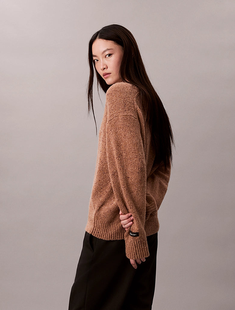 CK Chunky Relaxed V Neck Sweater - Wholegrain