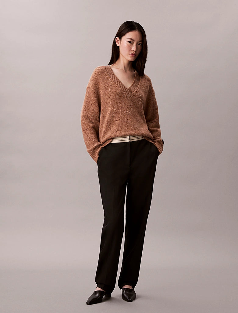 CK Chunky Relaxed V Neck Sweater - Wholegrain