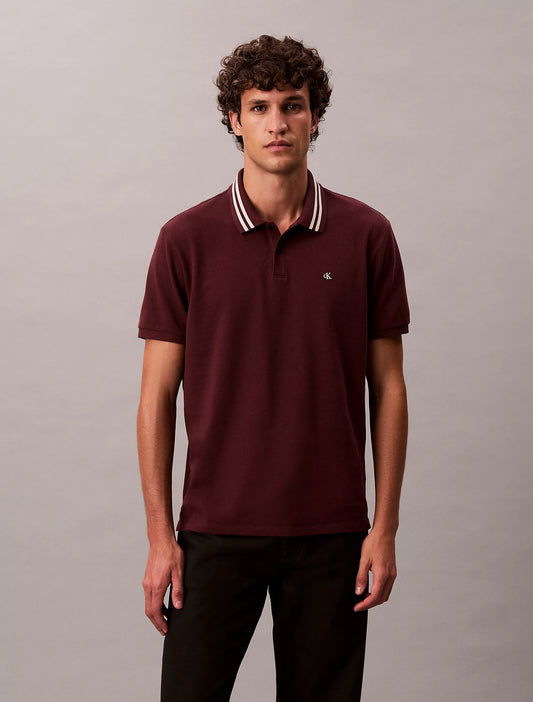 Monogram Logo Pique Tipped Classic Polo Shirt - Moroccan Brown