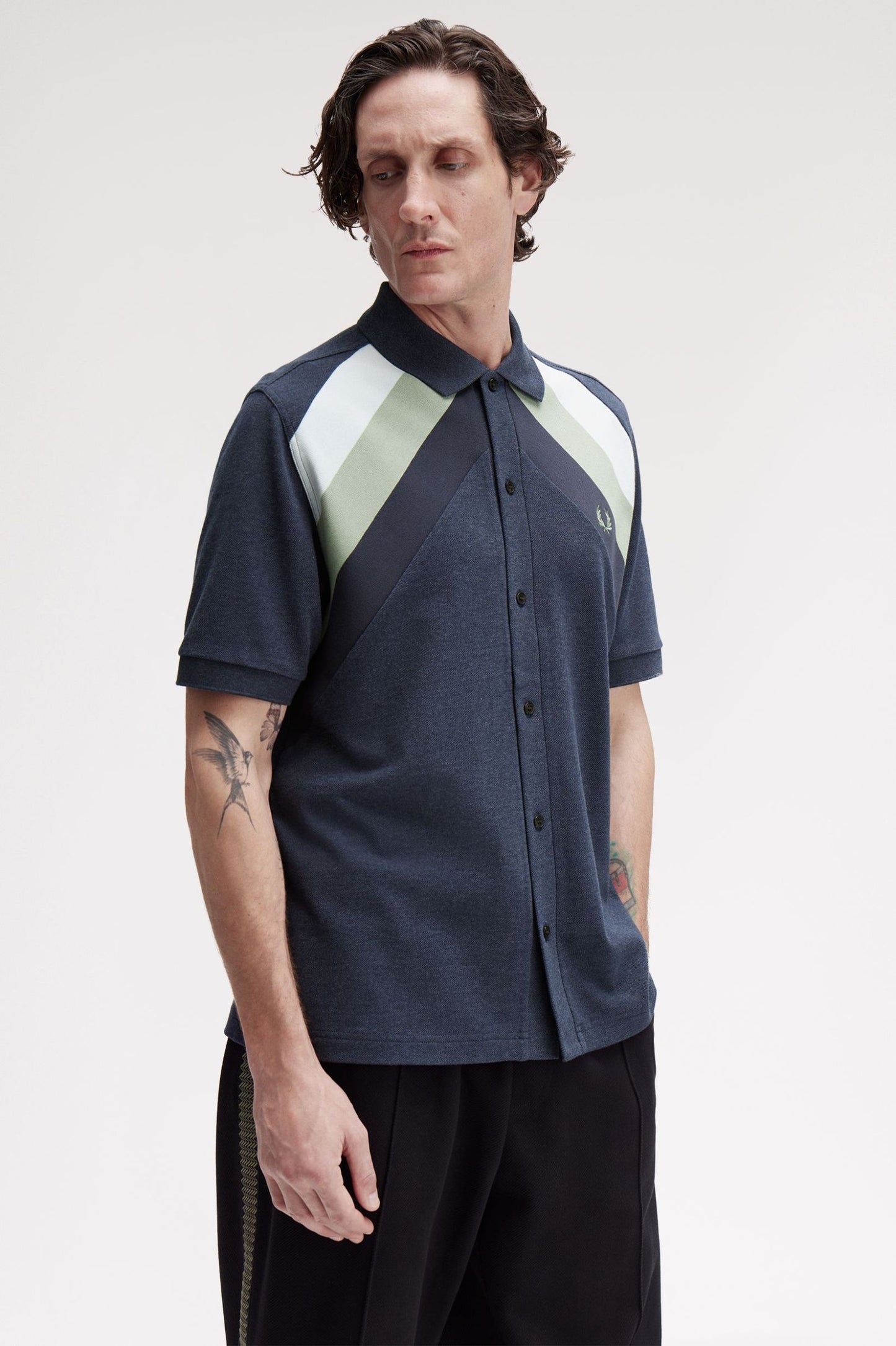 Striped Panel Button Thru Polo - Z81