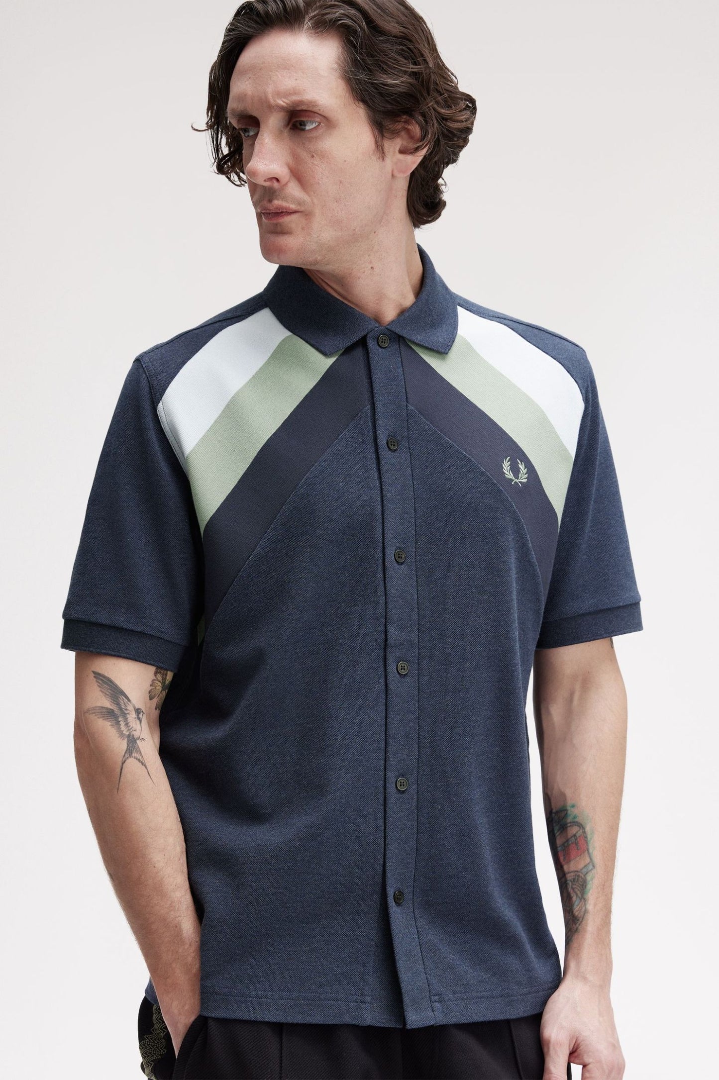Striped Panel Button Thru Polo - Z81