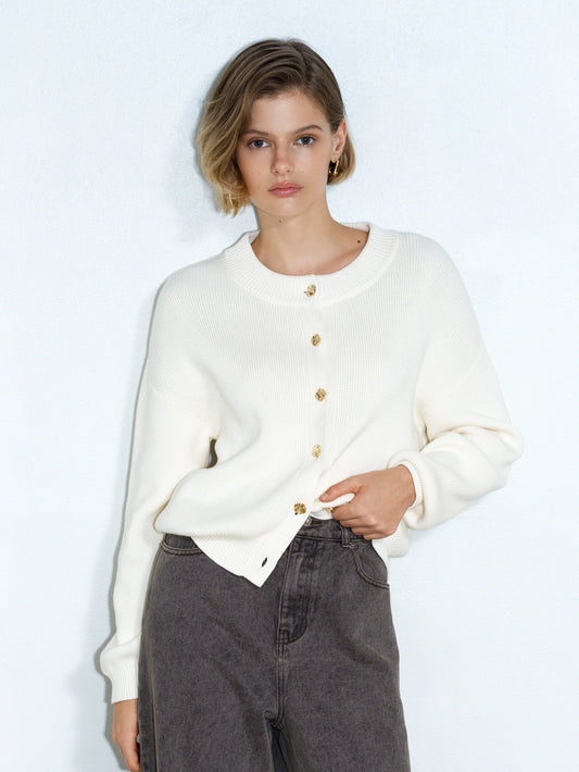 Milano Mozart Knit Button Down Cardigan - Porcelain Cream