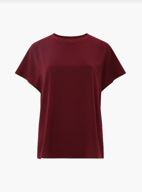 Crepe Light Crew Neck Top - Bordeaux Red