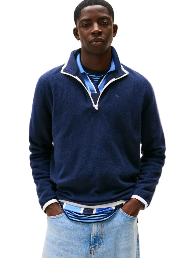 Tommy Jeans Mens Fleece Regular Flag Polar Quarter Zip - Dark Night Navy
