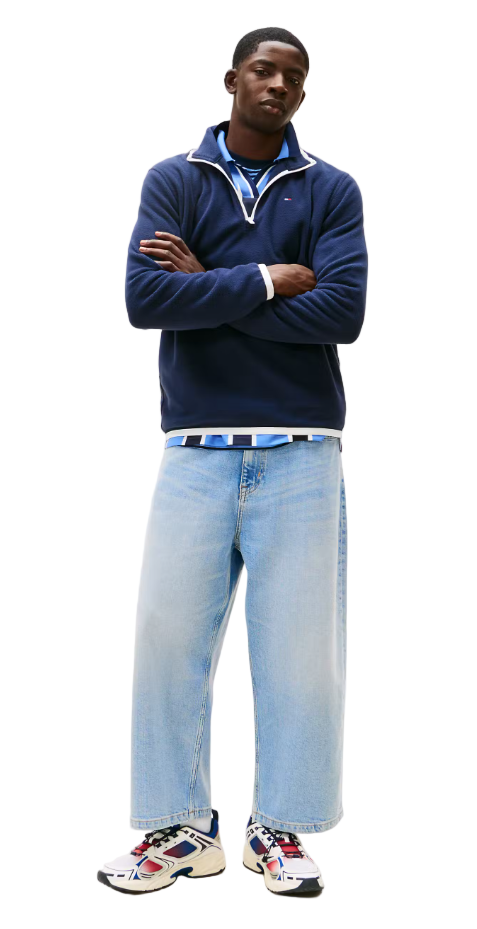 Tommy Jeans Mens Fleece Regular Flag Polar Quarter Zip - Dark Night Navy