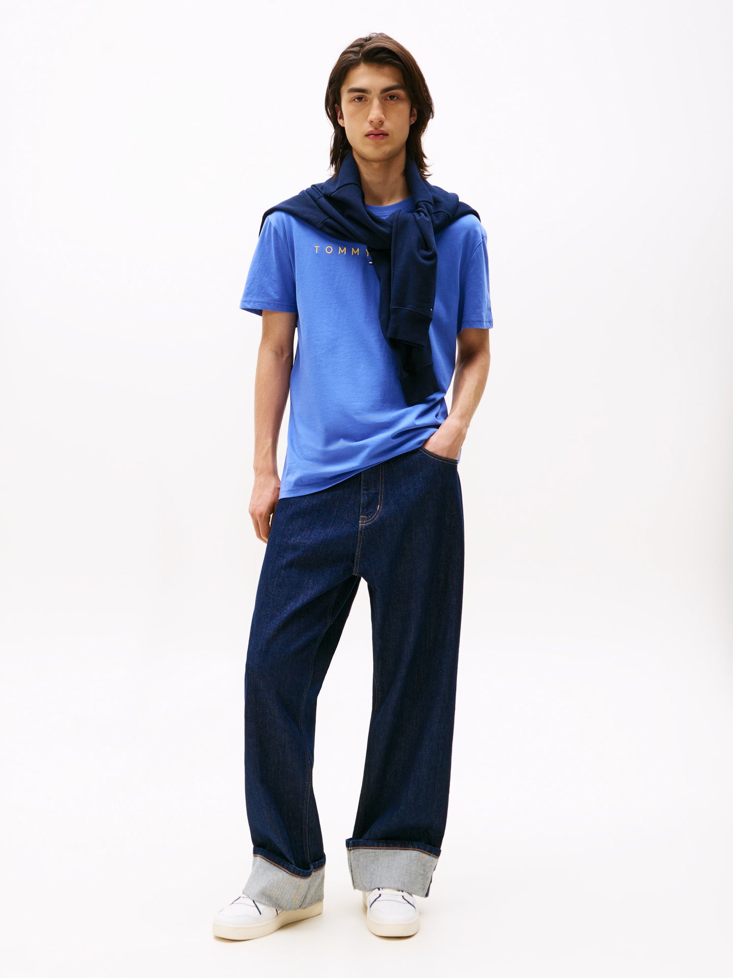 Linear Logo Embroidery Crew Neck T-Shirt - Soft Sapphire Multi