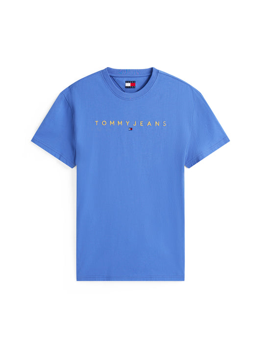 Linear Logo Embroidery Crew Neck T-Shirt - Soft Sapphire Multi