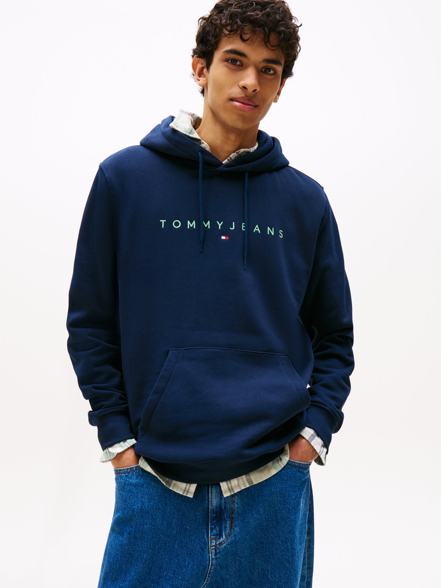 Linear Logo Embroidery Kangaroo Pocket Hoody - Dark Night Navy Multi
