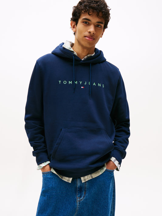 Linear Logo Embroidery Kangaroo Pocket Hoody - Dark Night Navy Multi