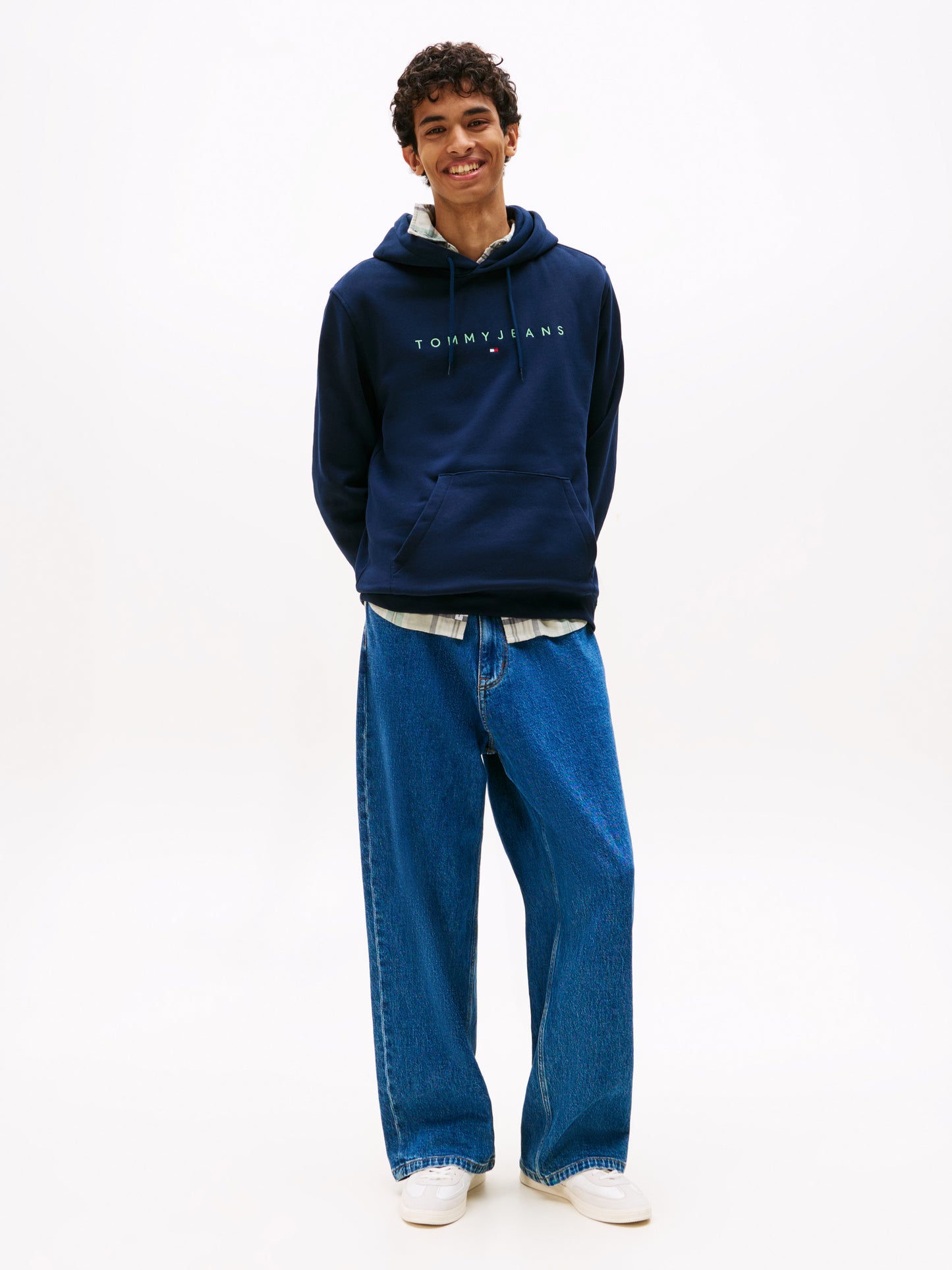 Linear Logo Embroidery Kangaroo Pocket Hoody - Dark Night Navy Multi