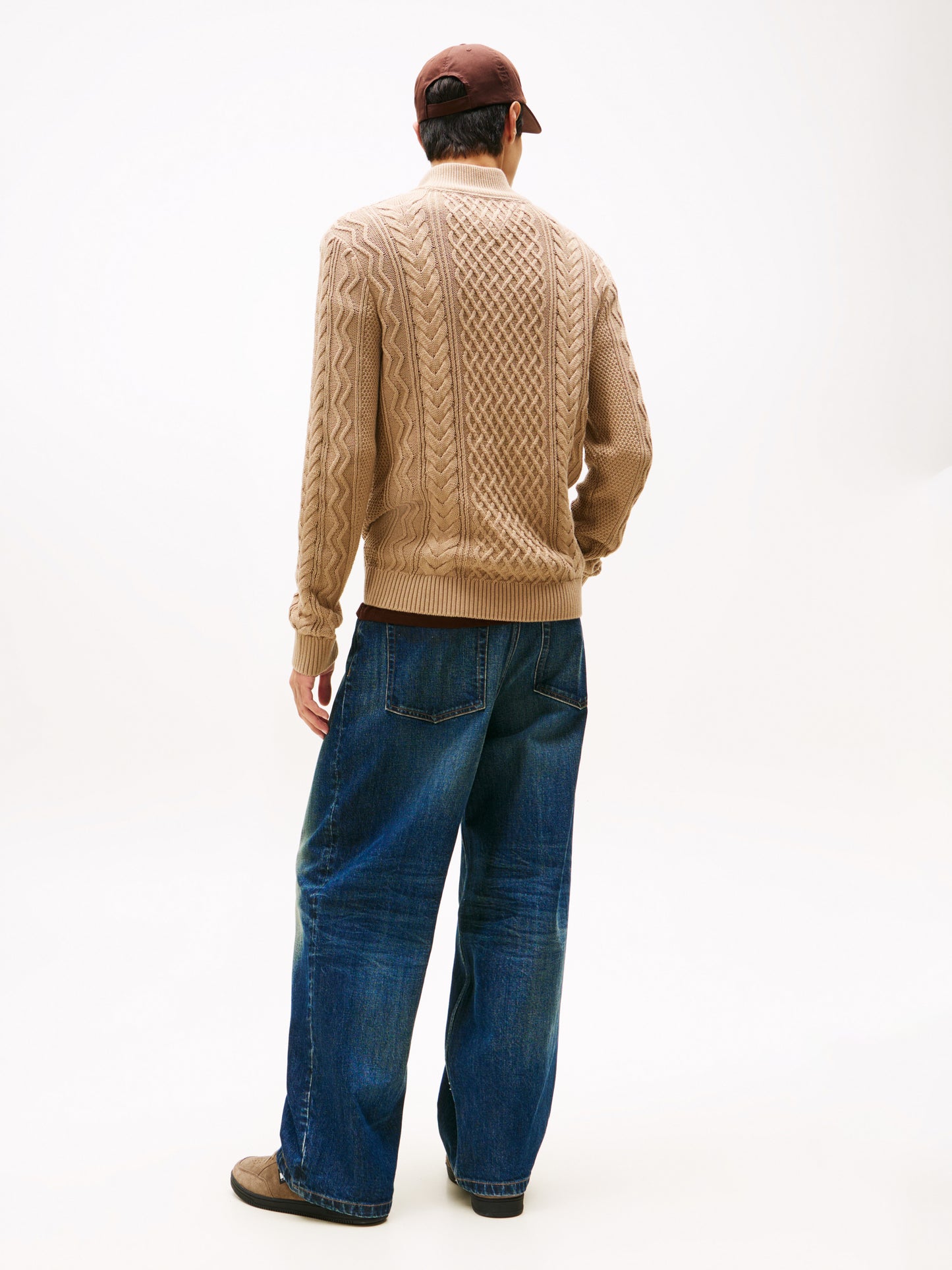 Cable Knit Quarter-Zip Slim Jumper - Costal Taupe