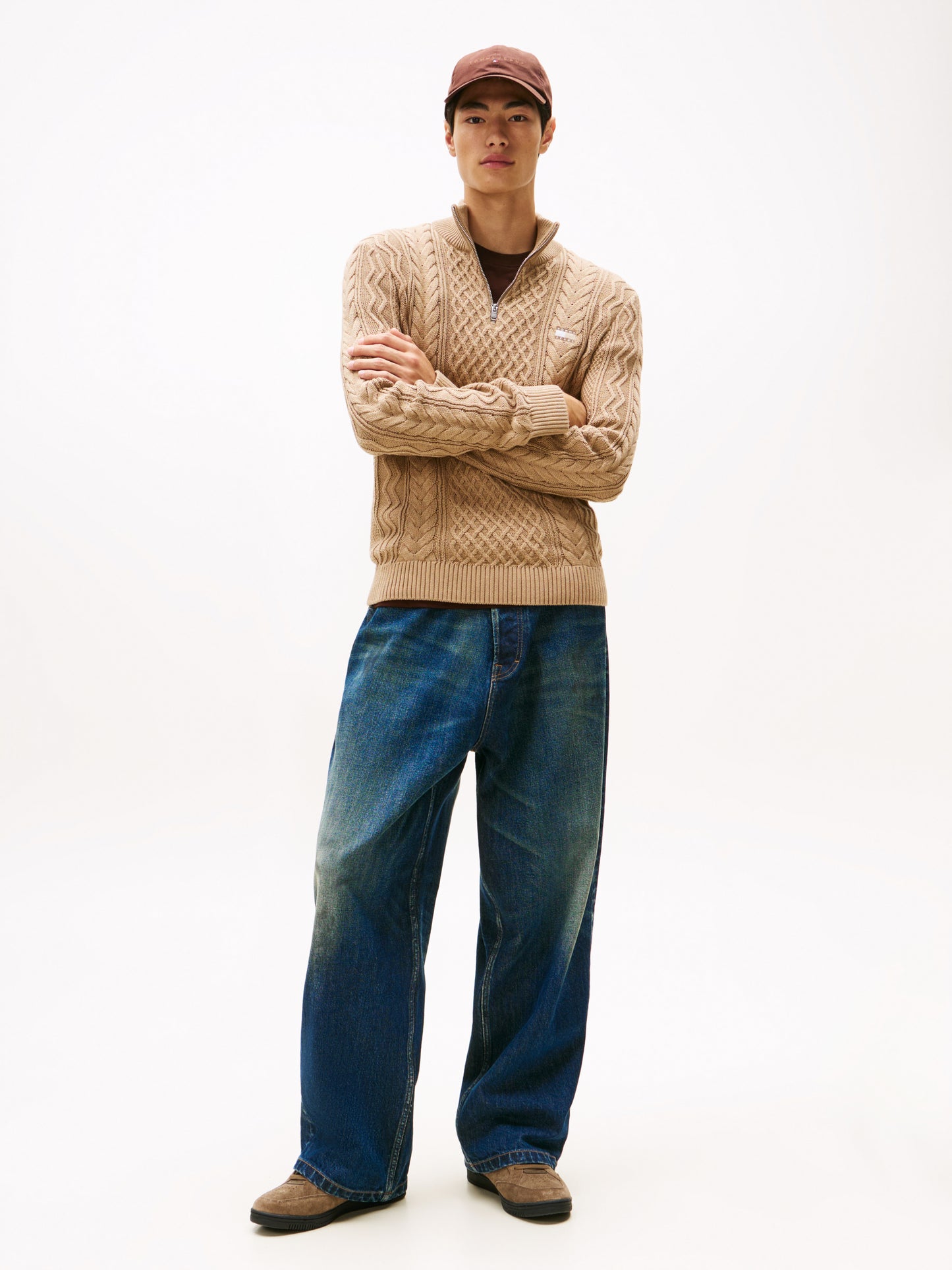 Cable Knit Quarter-Zip Slim Jumper - Costal Taupe