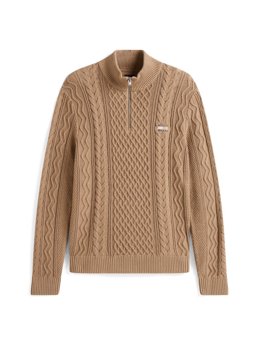 Cable Knit Quarter-Zip Slim Jumper - Costal Taupe