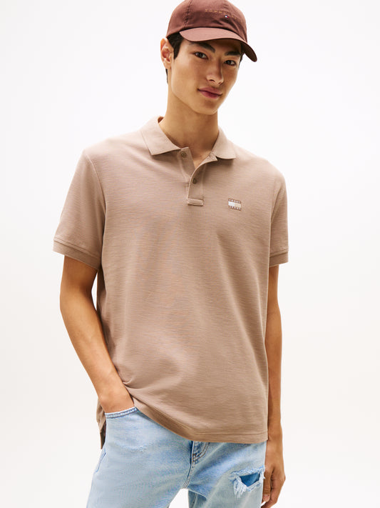 Tommy Badge Pique Polo Shirt - Costal Taupe Tonal