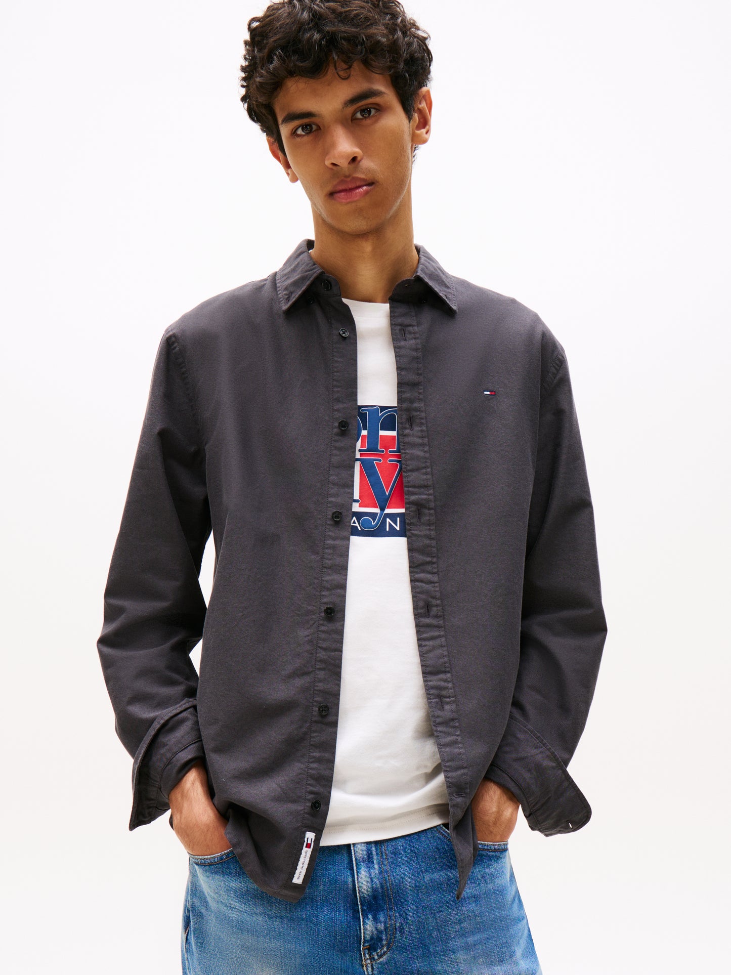 Regular Fit Button-Down Collar Oxford Shirt - Black
