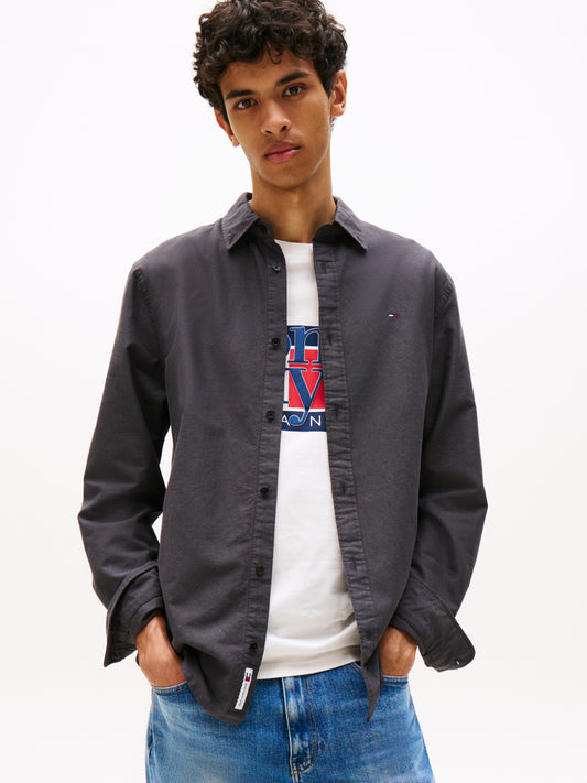 Regular Fit Button-Down Collar Oxford Shirt - Black