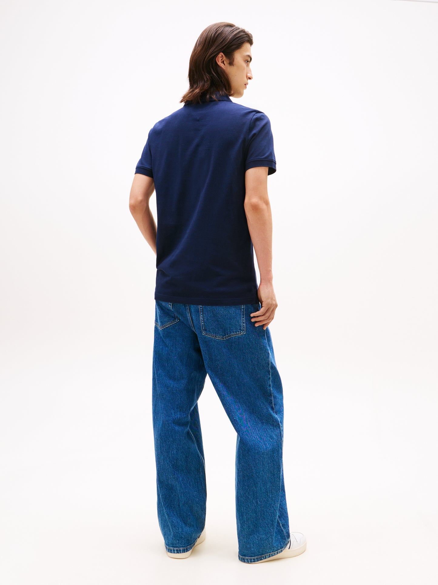Flag Slim Placket Polo Shirt - Dark Navy