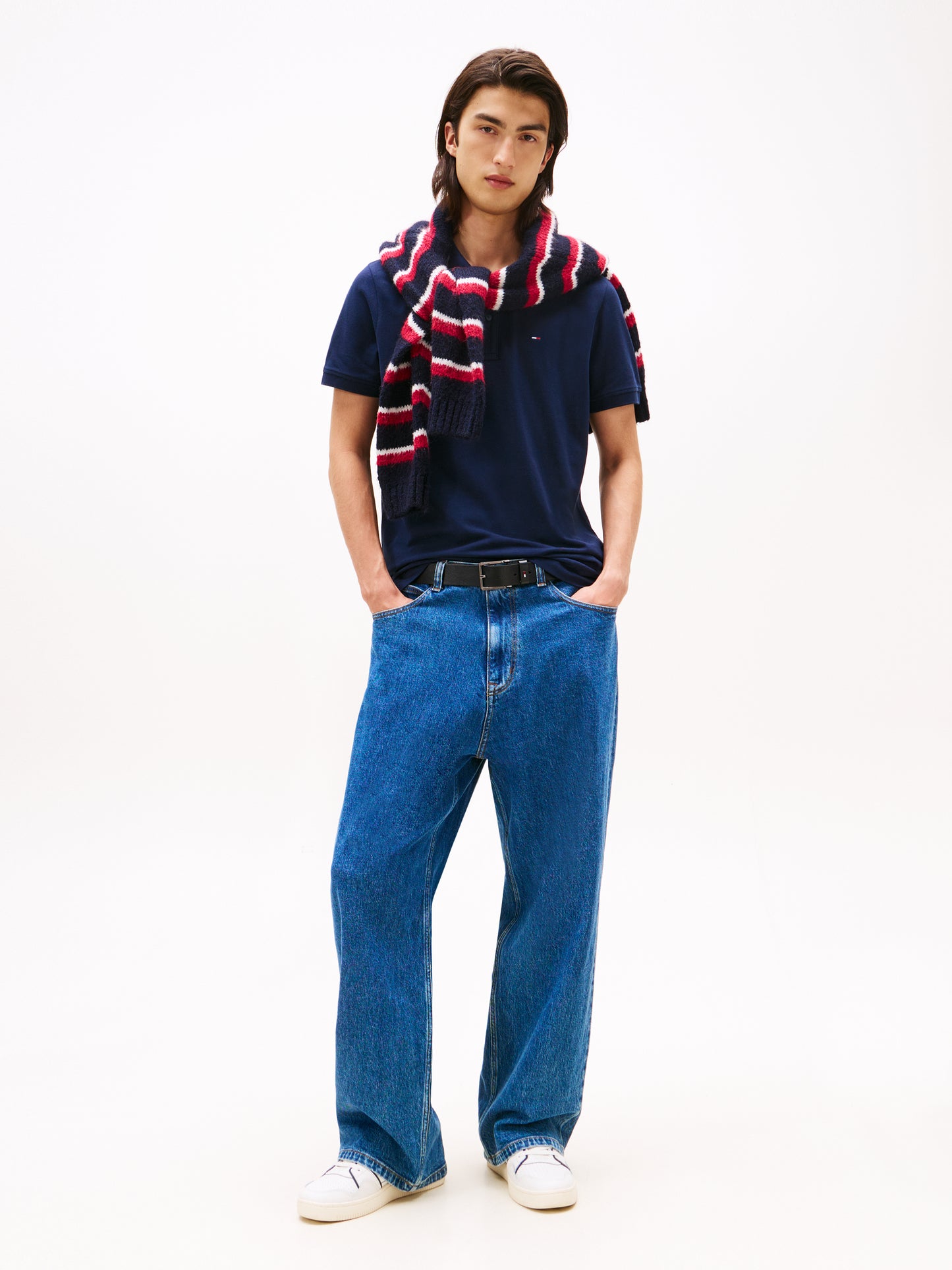 Flag Slim Placket Polo Shirt - Dark Navy
