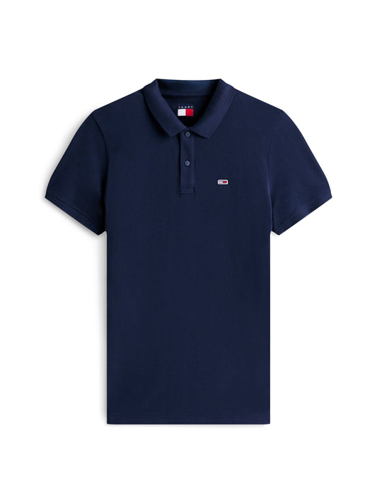 Flag Slim Placket Polo Shirt - Dark Navy
