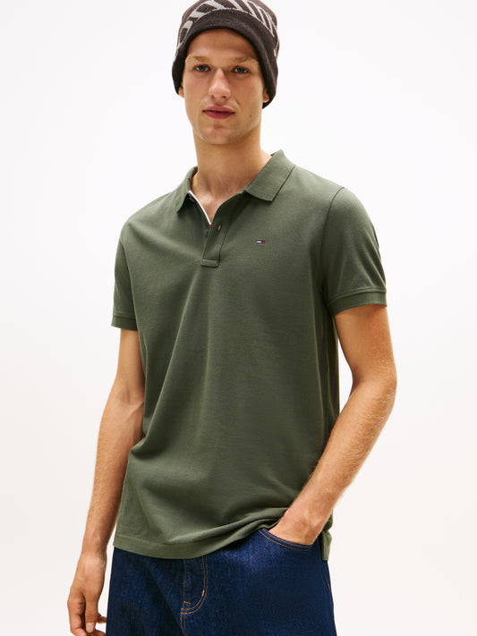 Flag Slim Placket Polo Shirt - Pewter Green