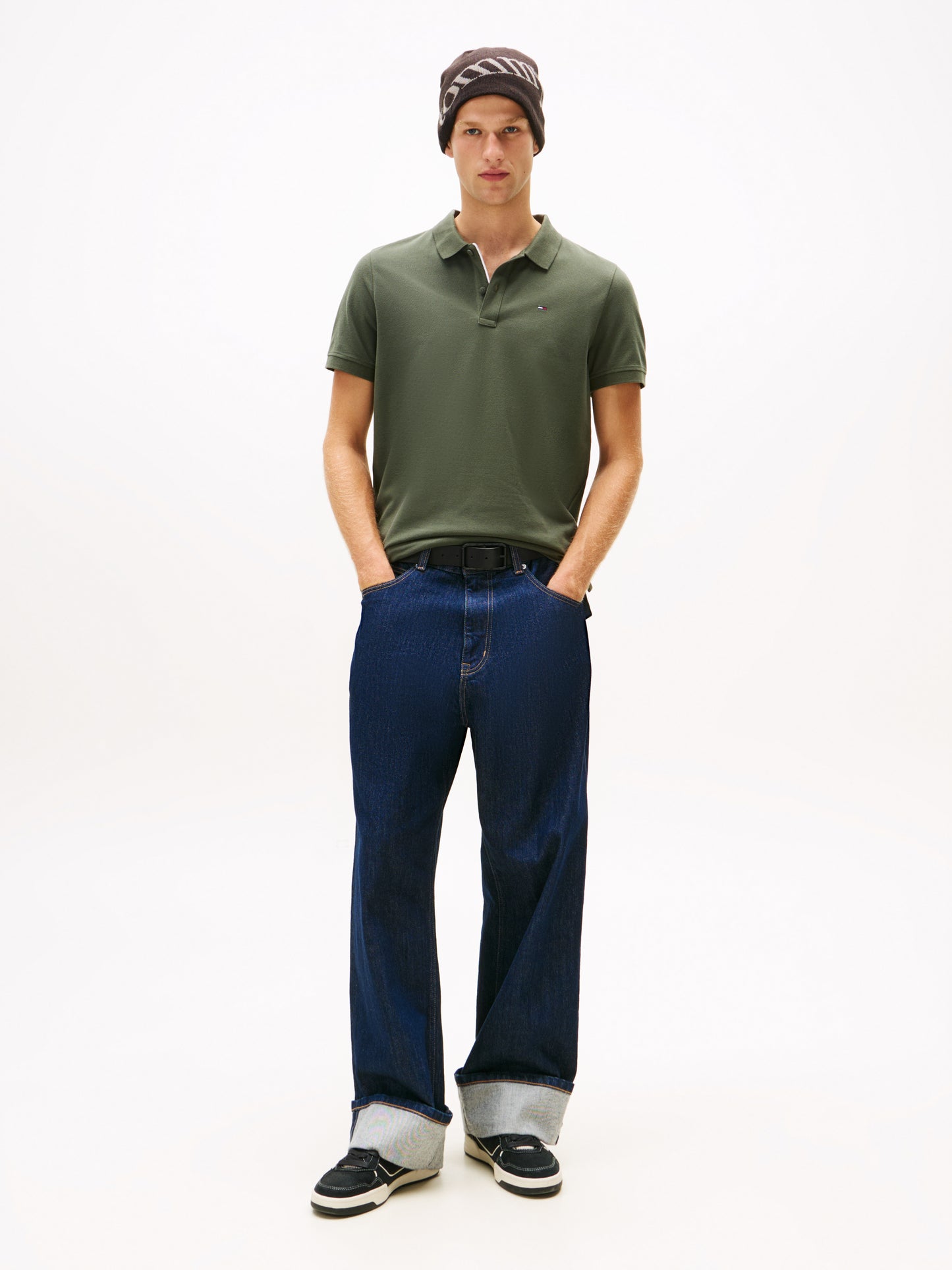Flag Slim Placket Polo Shirt - Pewter Green