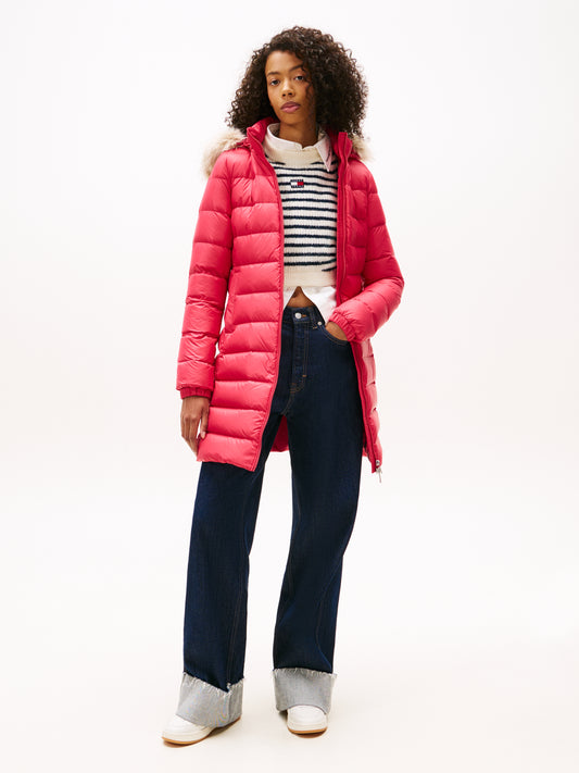 Shiny Water Repellent Down Puffer Coat - Vintage Cerise