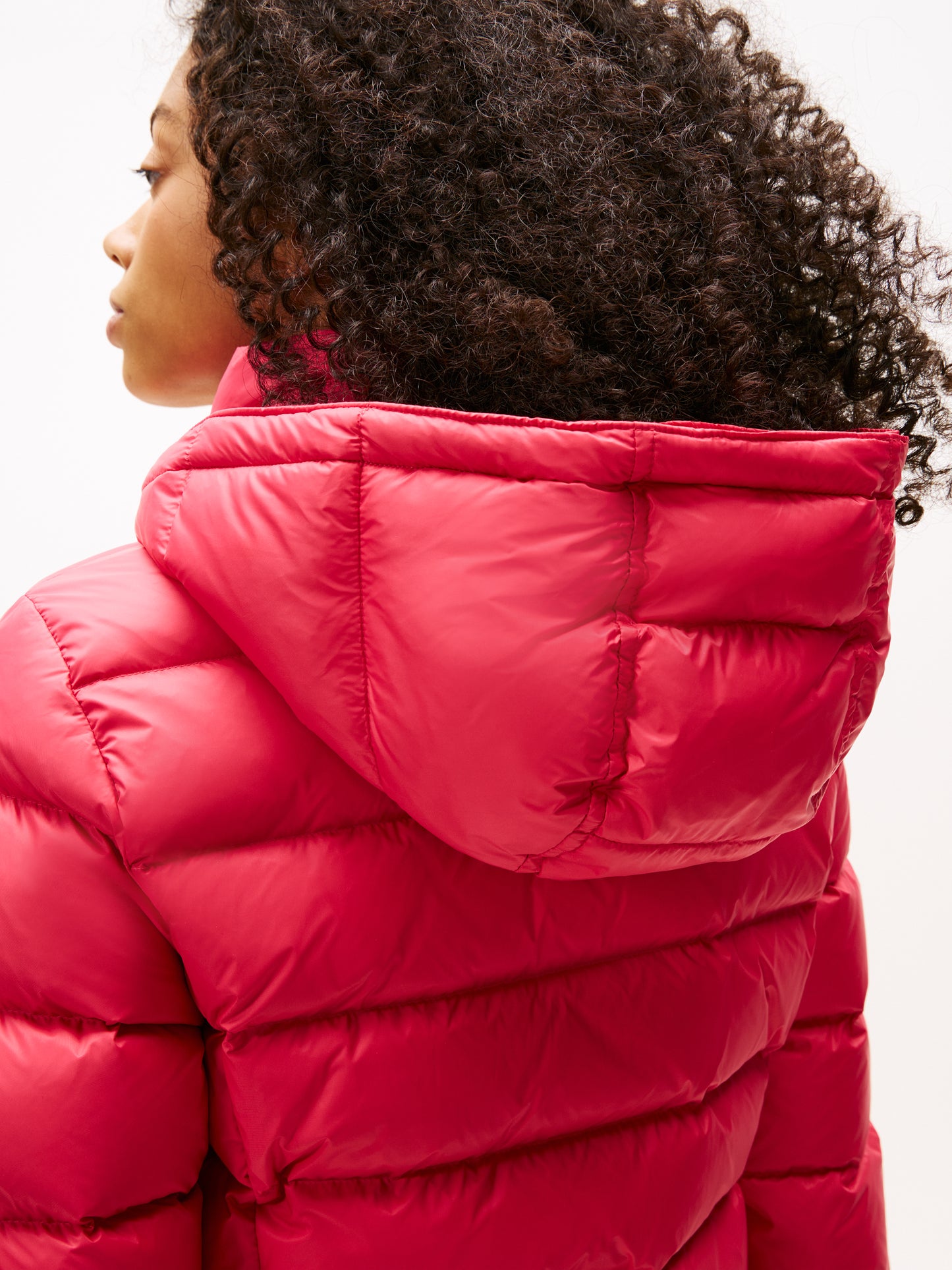 Shiny Water Repellent Down Puffer Coat - Vintage Cerise