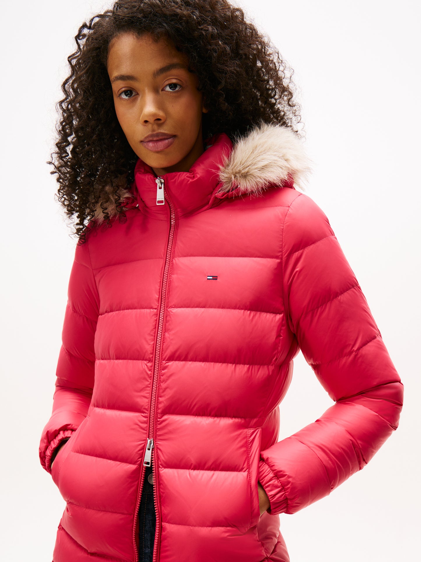 Shiny Water Repellent Down Puffer Coat - Vintage Cerise