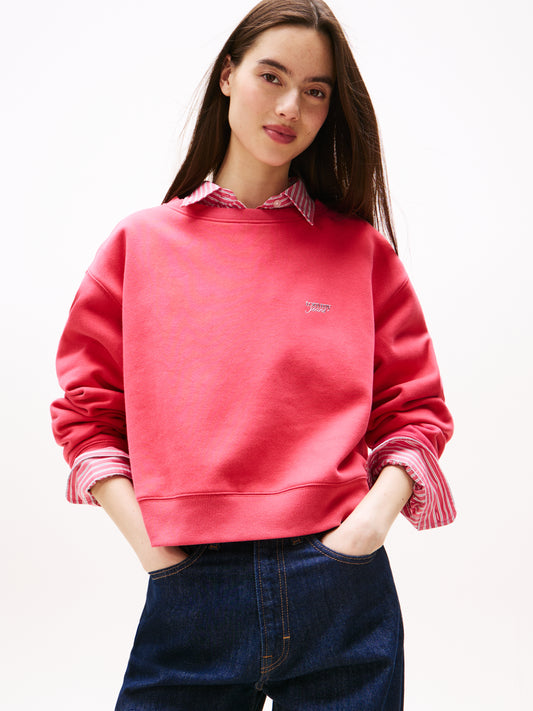 Metallic Logo Relaxed Crew Neck Sweatshirt - Vintage Cerise