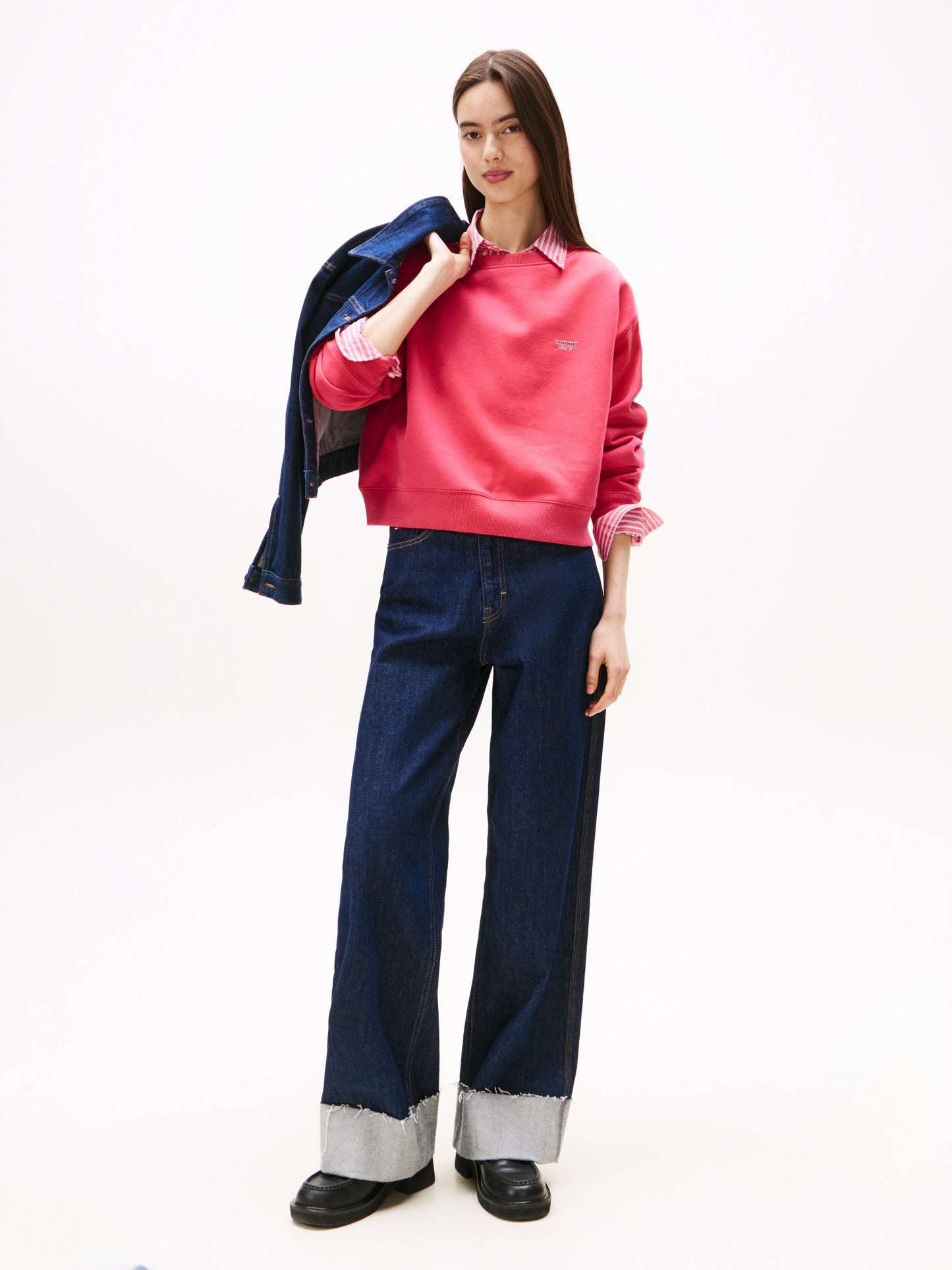 Metallic Logo Relaxed Crew Neck Sweatshirt - Vintage Cerise