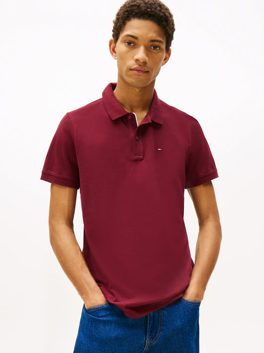 Flag Slim Placket Polo Shirt - Red Wine