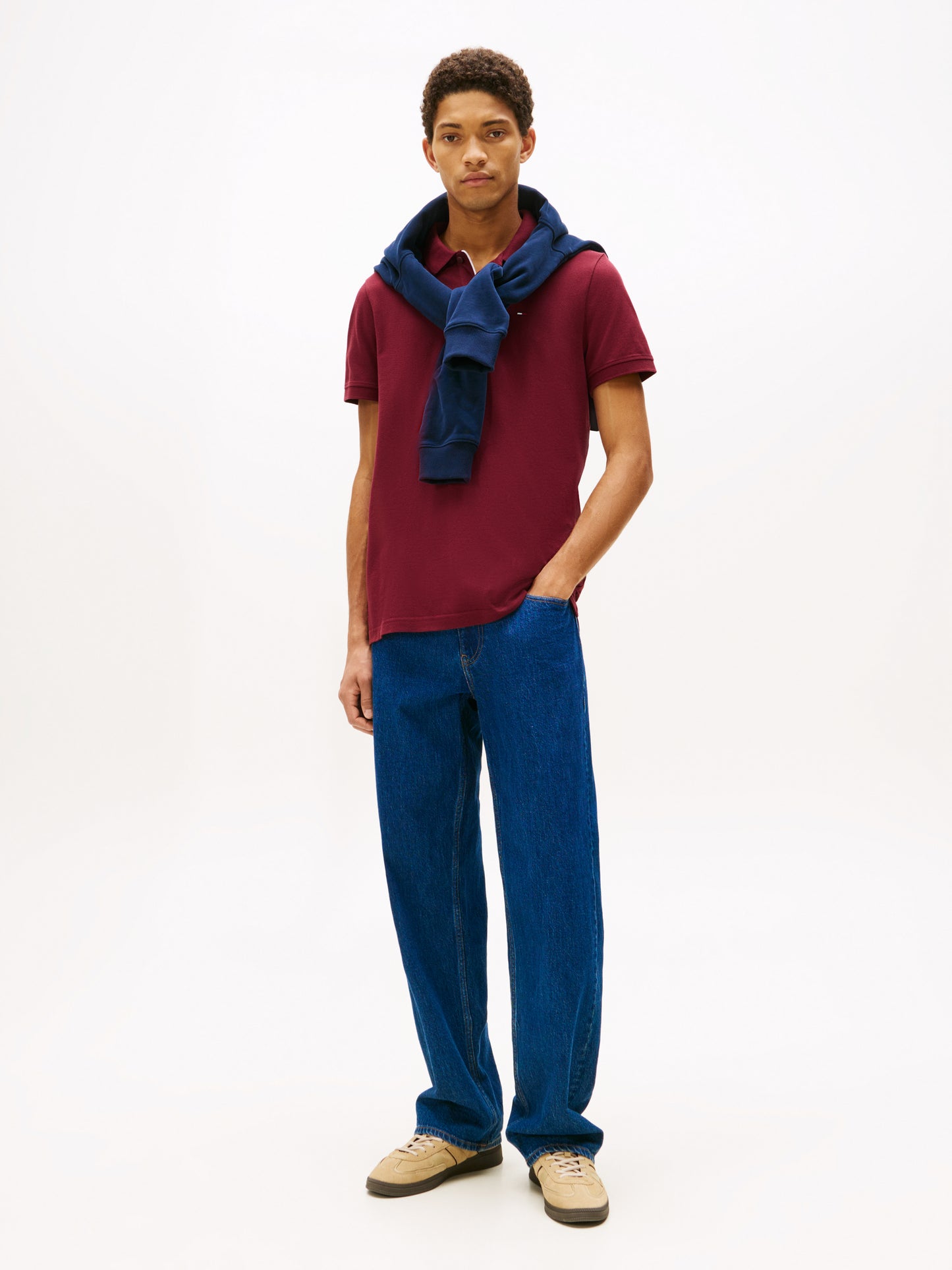 Flag Slim Placket Polo Shirt - Red Wine