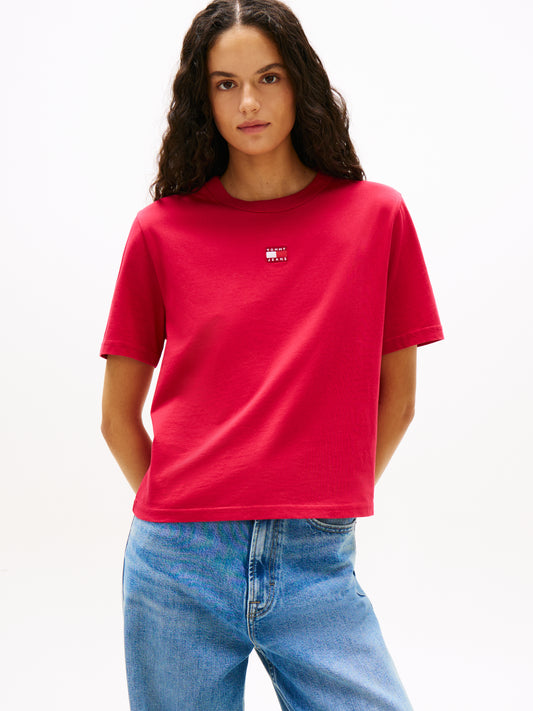 Boxy Badge Logo Tee - Ruby Rhubarb