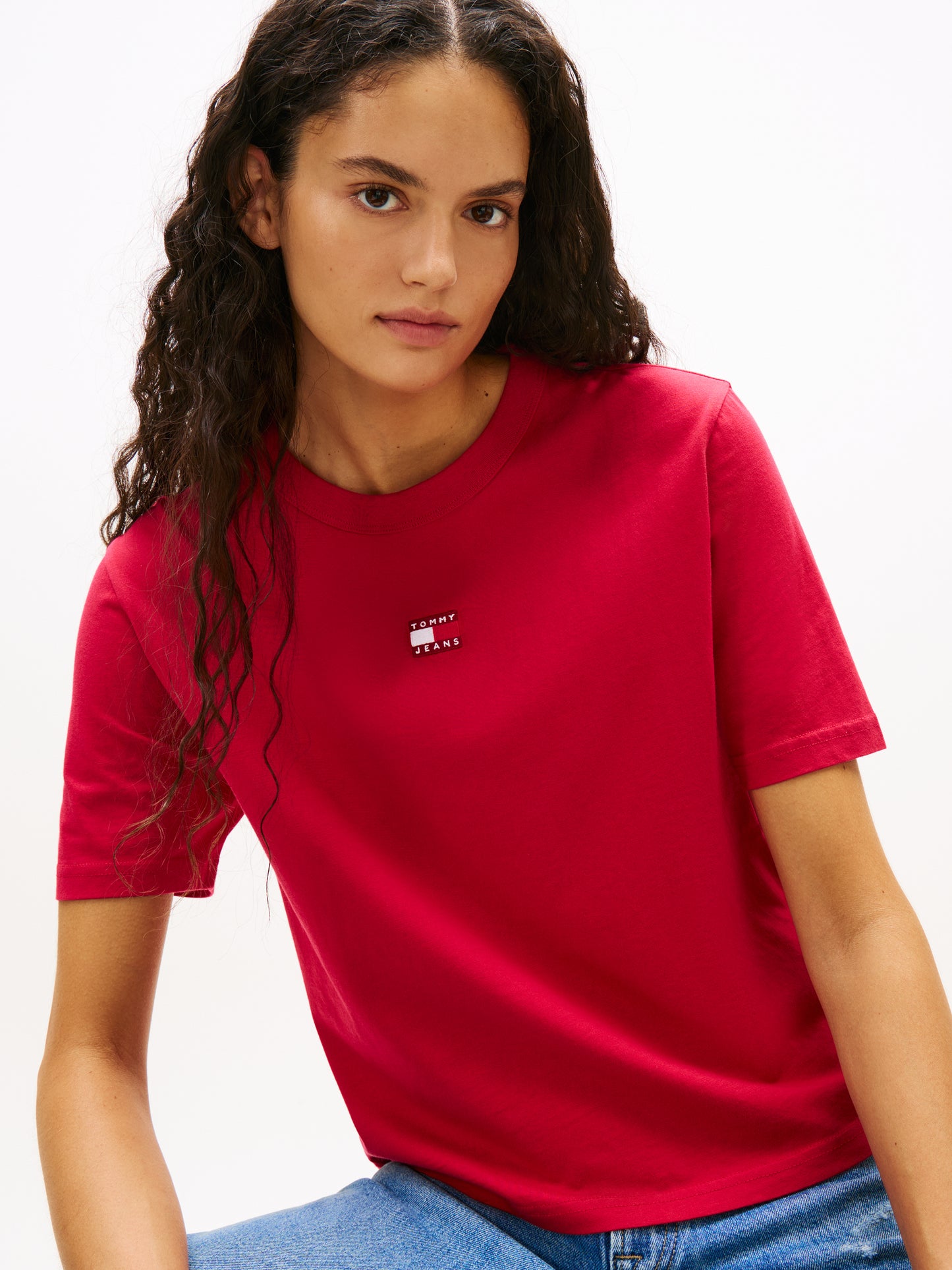 Boxy Badge Logo Tee - Ruby Rhubarb