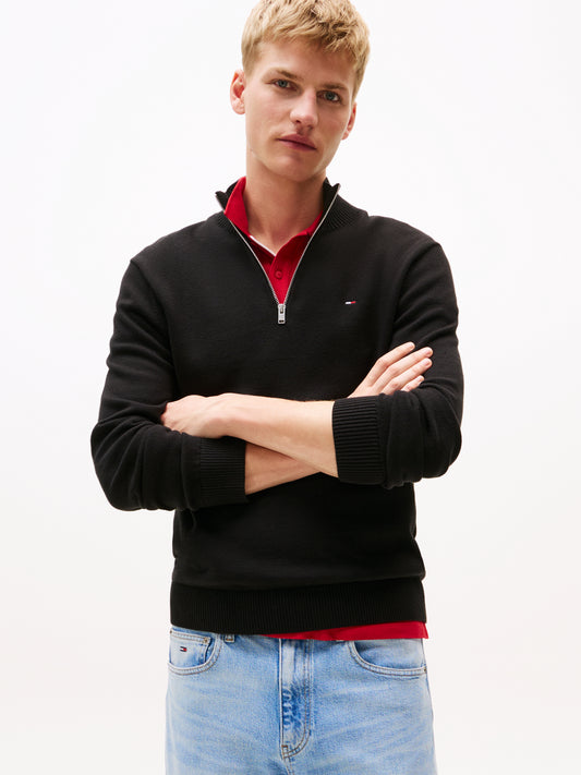 Tommy Jeans Slim Essential Light Cotton 1/4 Zip - Black