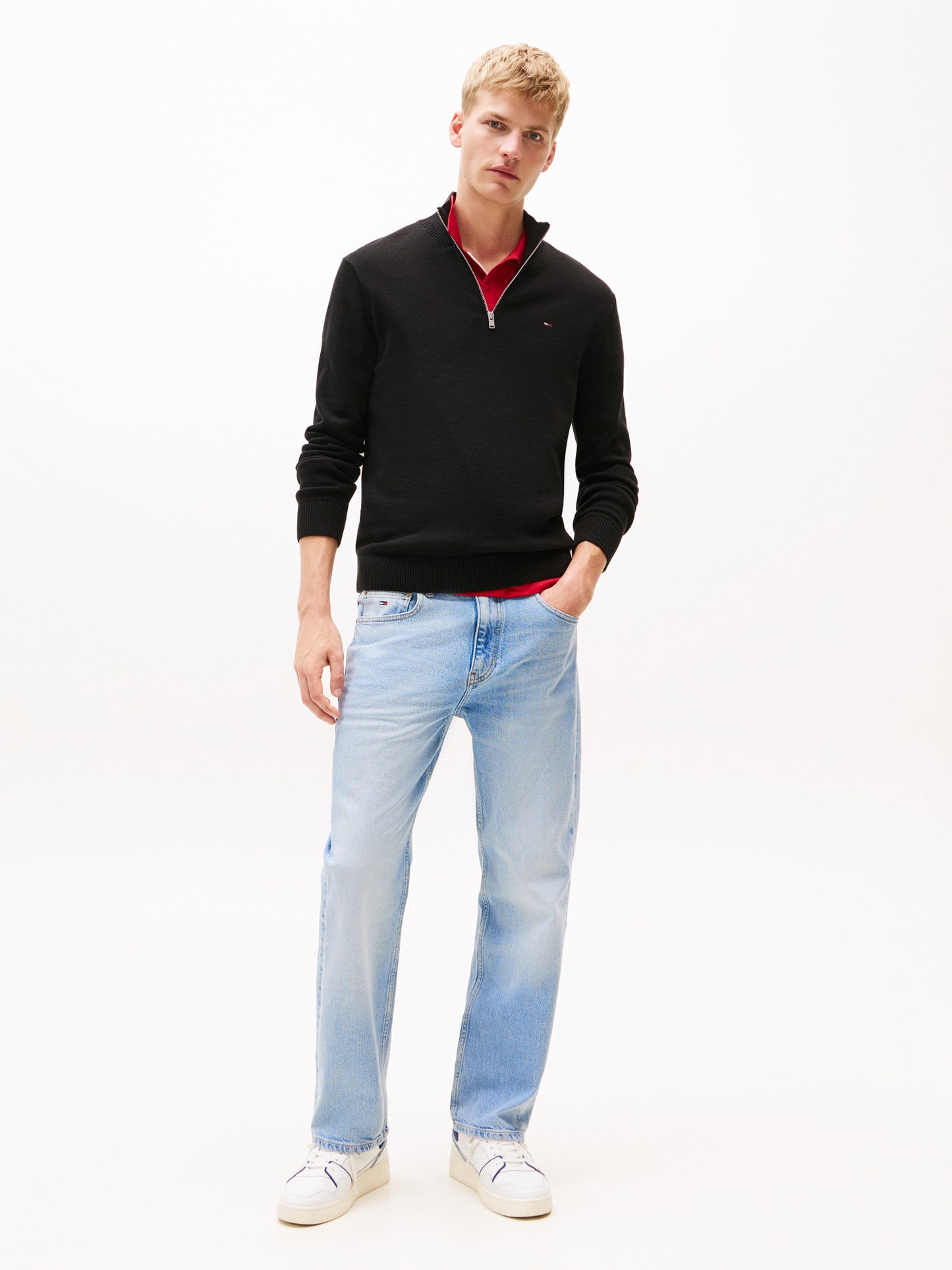 Tommy Jeans Slim Essential Light Cotton 1/4 Zip - Black
