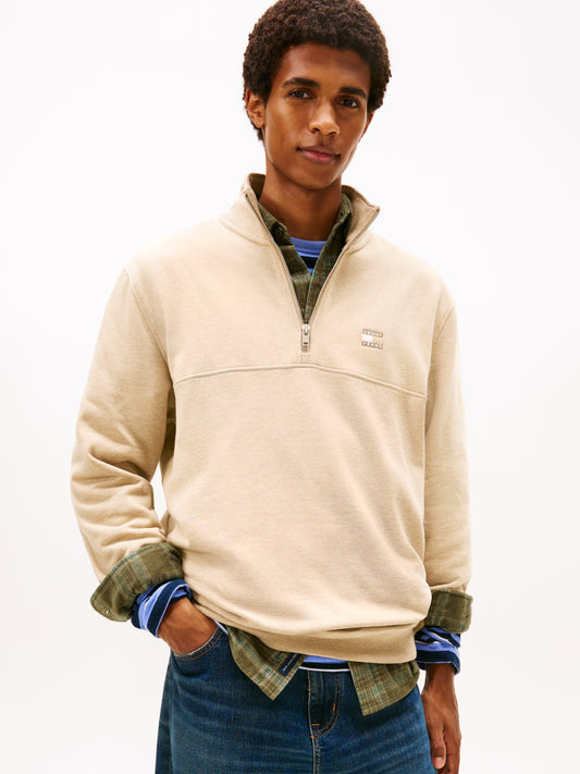 Tommy Badge Quarter-Zip Jumper - Dark Dune Heather