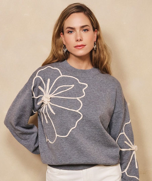 Flower Patch Sweater - Grey Melange