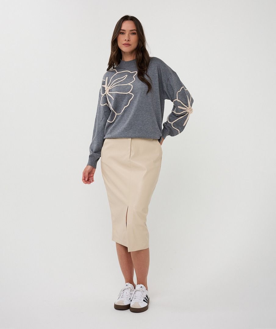 Flower Patch Sweater - Grey Melange