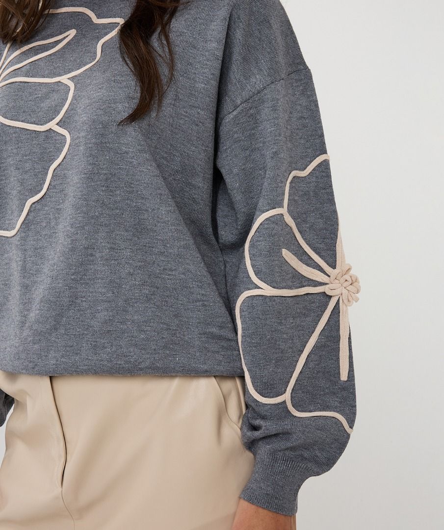 Flower Patch Sweater - Grey Melange