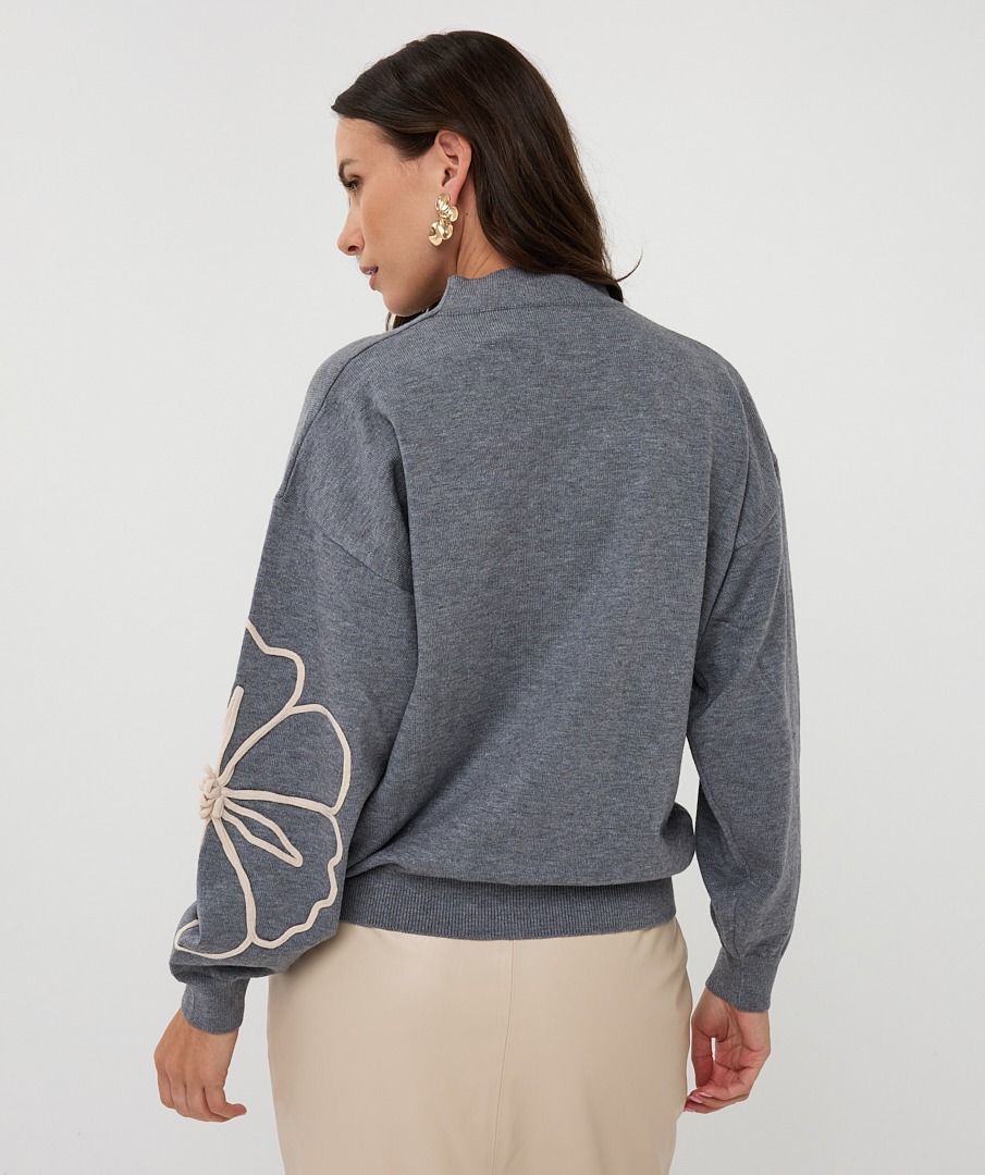 Flower Patch Sweater - Grey Melange