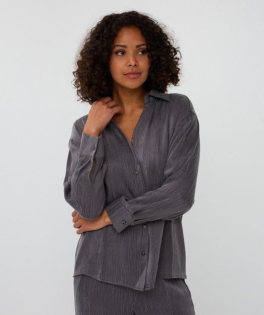 Cupro Crinkle Blouse - Dark Grey