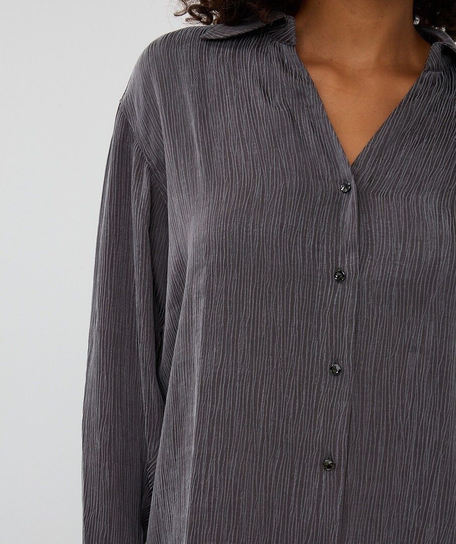 Cupro Crinkle Blouse - Dark Grey