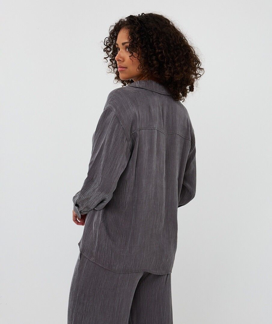 Cupro Crinkle Blouse - Dark Grey