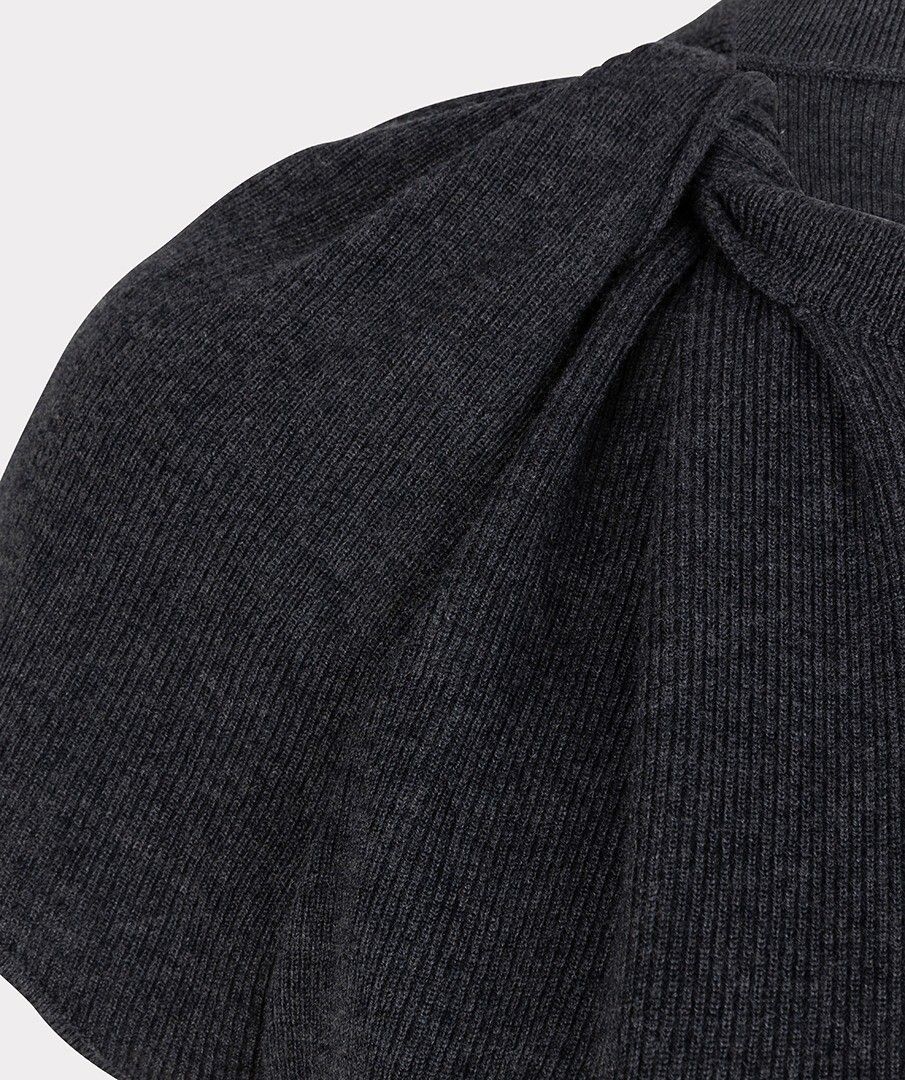 Twisted Short Sleeve Knit Sweater - Charcoal
