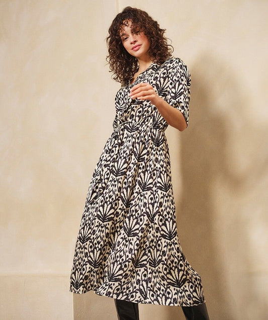 City Sign Shirt Dress - Black/Cream