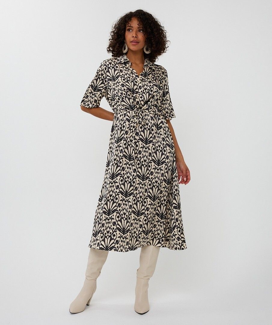 City Sign Shirt Dress - Black/Cream